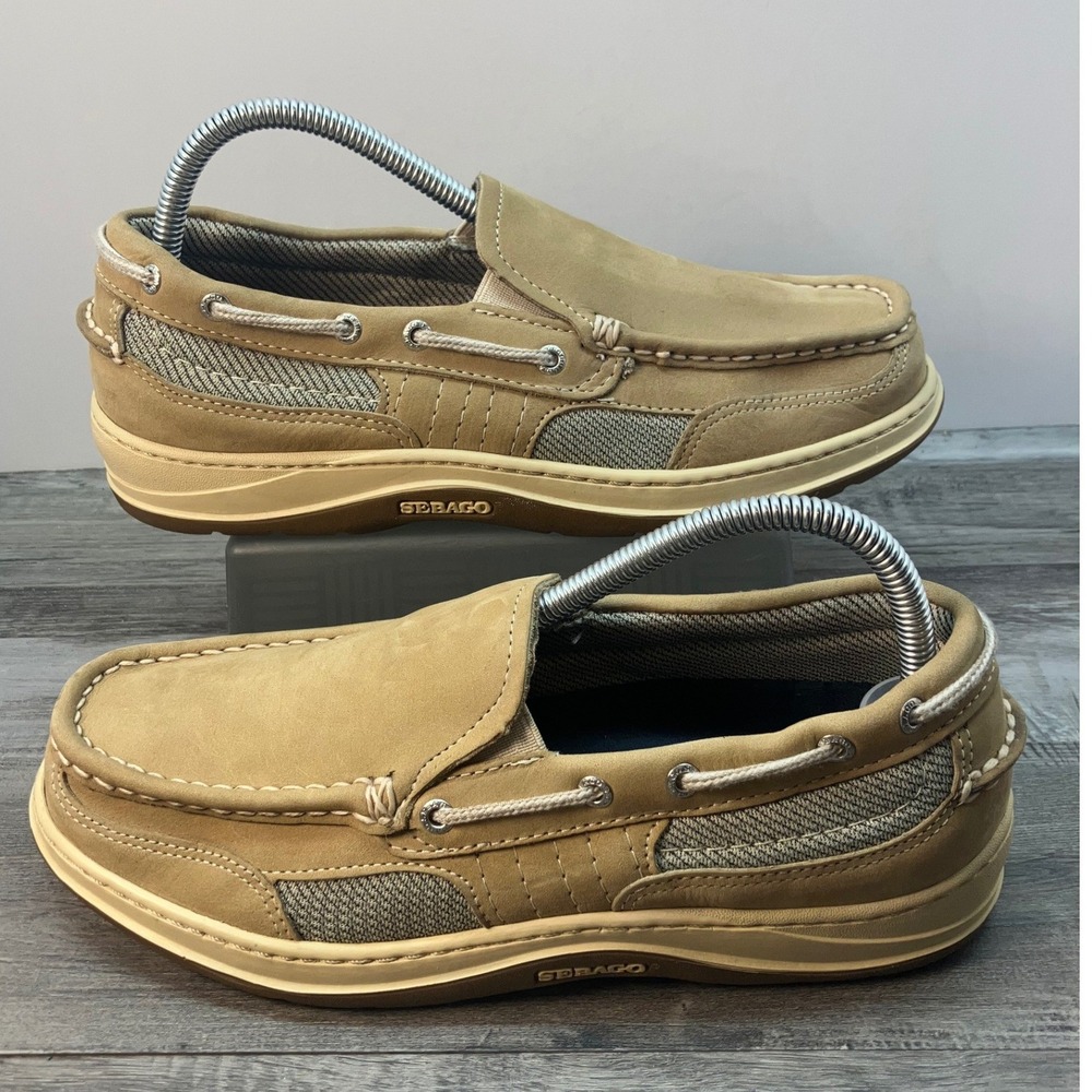 Sebago Clovehitch Mens 7.5 M Tan Nubuck Leather Mesh Slip On Boat Shoes Loafers